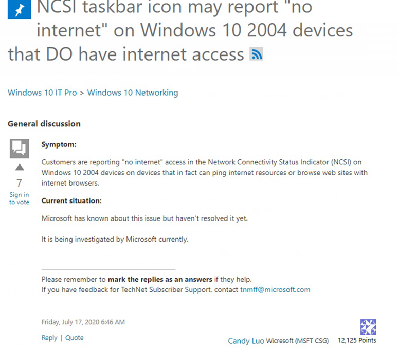 Windows 10 2004 新BUG 网络连接出错无法上网解决方法